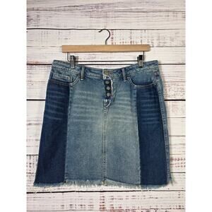 William Rast Patchwork Denim Mini Skirt Women's Size 30 Button Fly Raw Hem